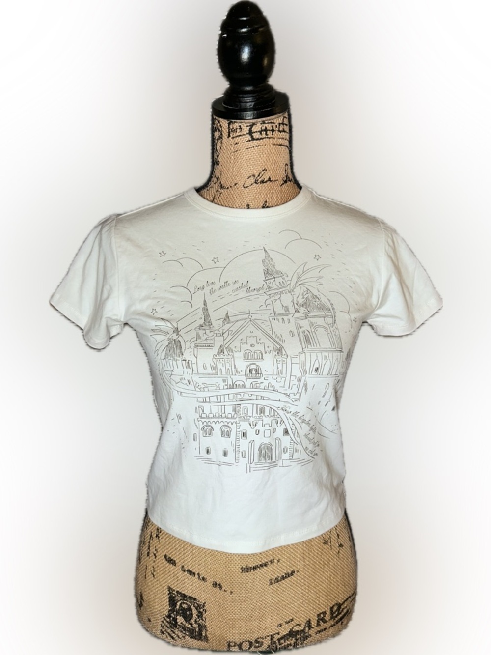 Taylor Swift Cream Long Live Lyrics Castle Dragon Graphic Cropped Baby T-Shirt M